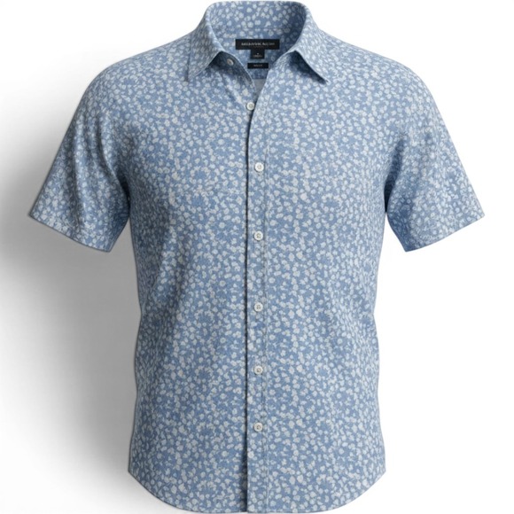 Michael Kors Other - Michael Kors Mens Blue White Floral Short Sleeve Slim Fit Button Down Shirt M